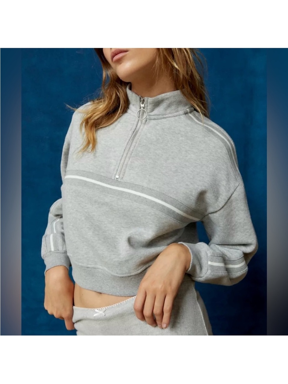 BDG Gray Half-Zip Cropped Sweatshirt